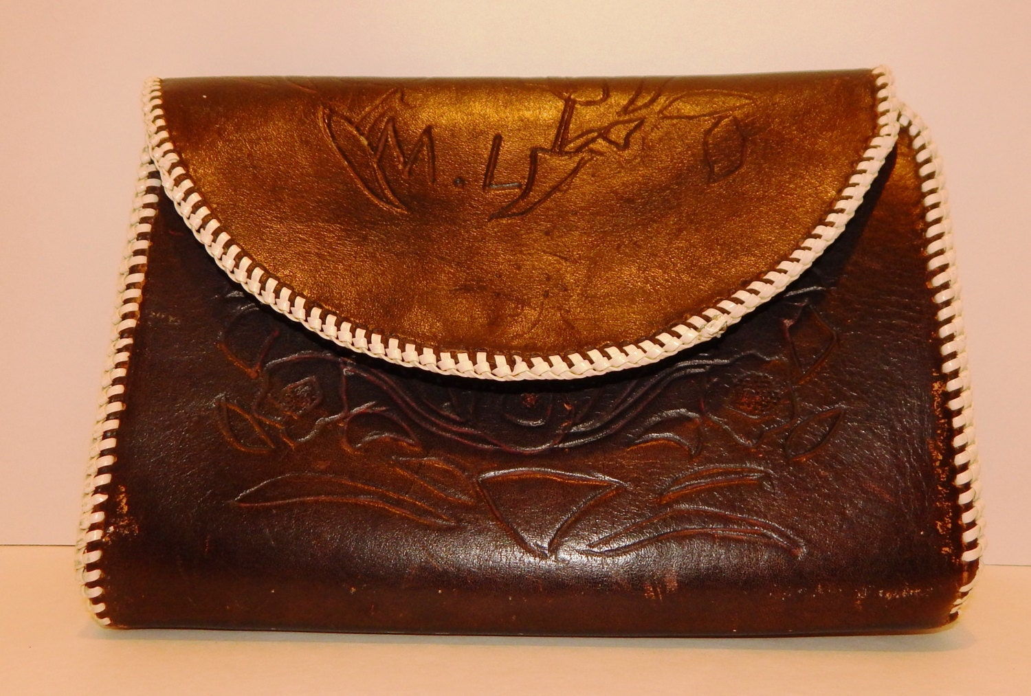 Tooled Black Leather Clutch Purse Black Leather Boho Purse