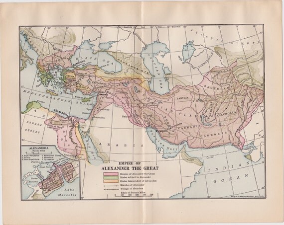 Vintage Map Empire of Alexander the Great Map Print by uglytown