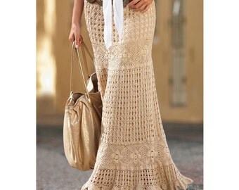 Crochet maxi skirt PATTERN, detailed TUTORIAL for every row in English, designer crochet skirt pattern, boho crochet skirt pattern download.