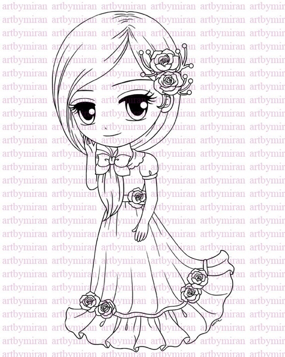 Digital Stamp-Rosalie, Digi Stamp, Coloring page, Printable Line art for Card and Craft Supply