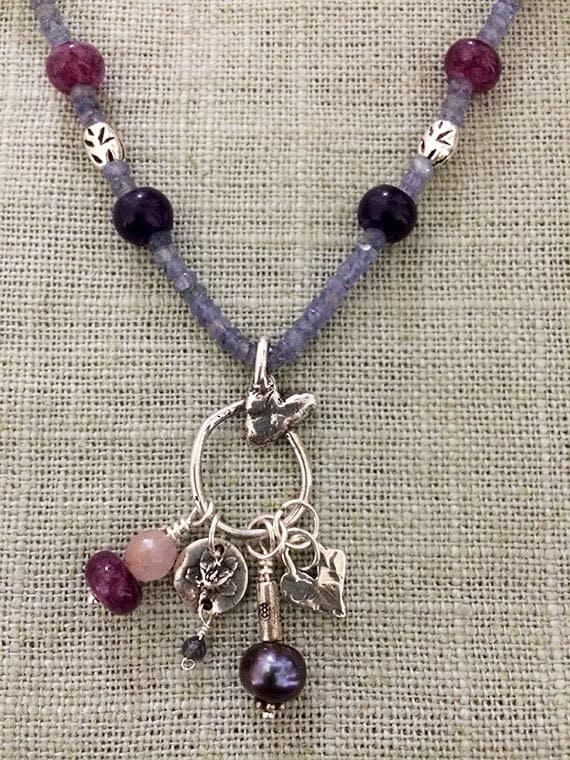 Items similar to Multi Gemstone Necklace,Charm holder, Heart Charms ...