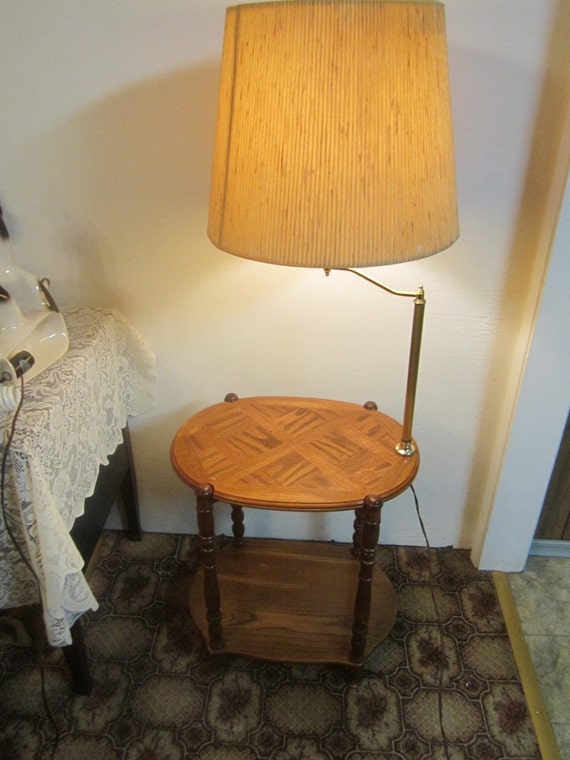 vintage solid oak end table lamp combo