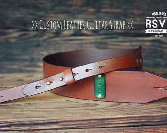 Custom Leather Guitar Strap, Acoustic, Electric, Bass, Dobro, Banjo, Adjustable, Handmade personalized gift. Customize name, initials