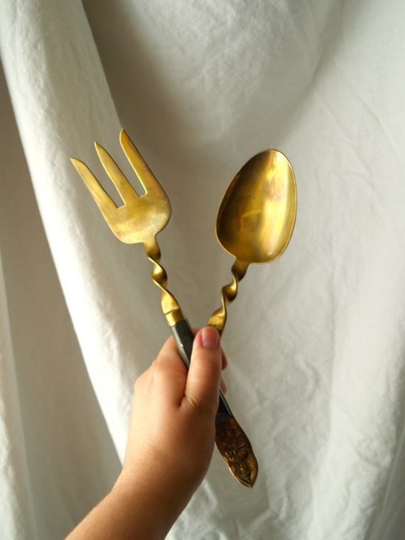 serving Tongs   Serving siam Brass Buddha Salad Flatware  Utensils SIAM utensils