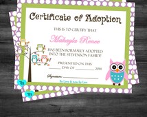 Owl Adoption Certificate