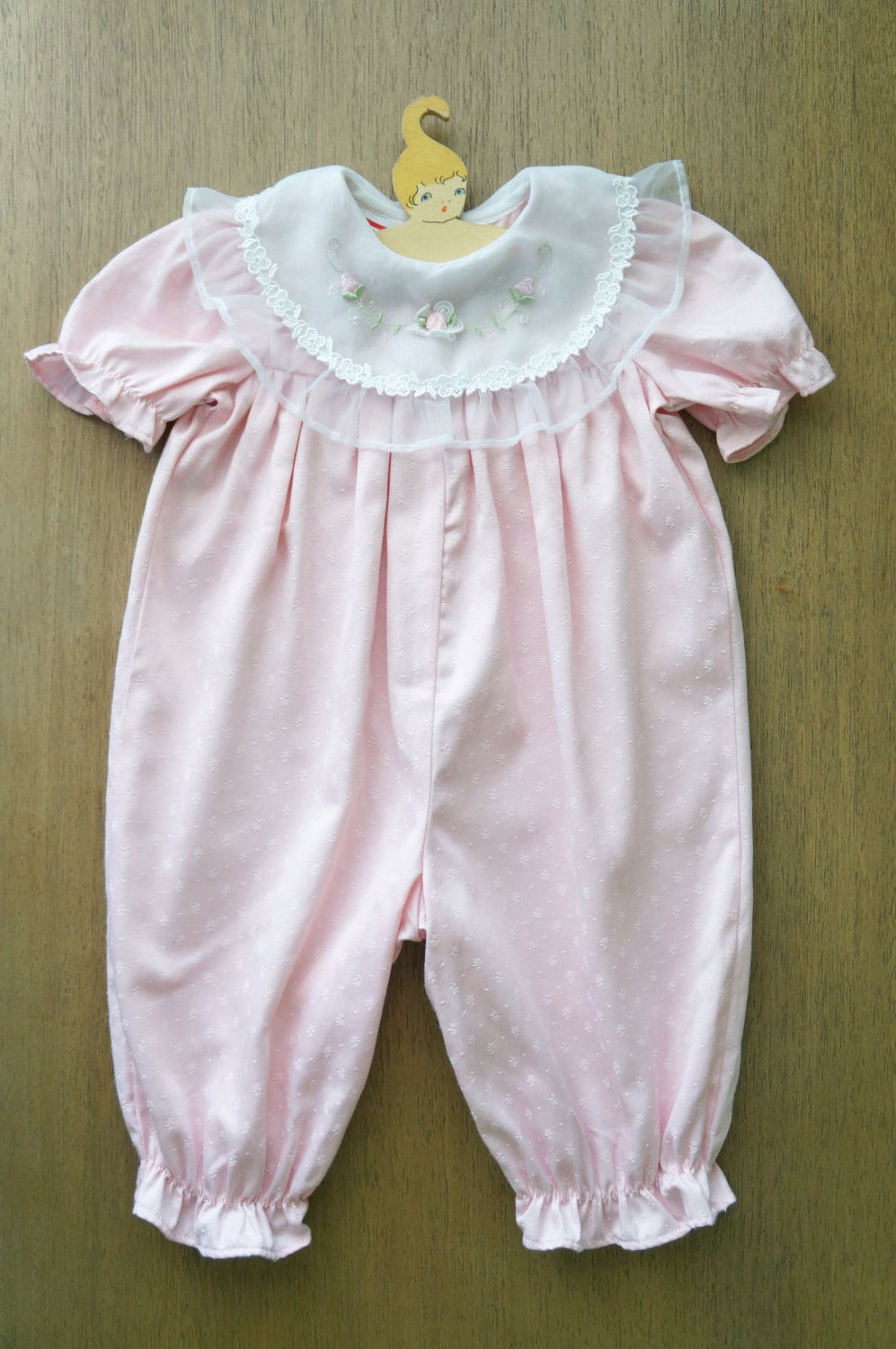 Vintage Baby Clothes Baby Girl Pink Romper with Sheer Ruffle