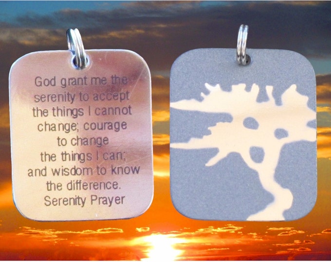 Silver Serenity Prayer Tree of Life Necklace Pendant DogTag Mens Womans Boyld Girls Punk Hip Hop Christian Jewelry - Saint Michaels Jewelry