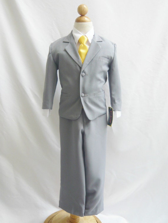 grey suit with yellow shirt