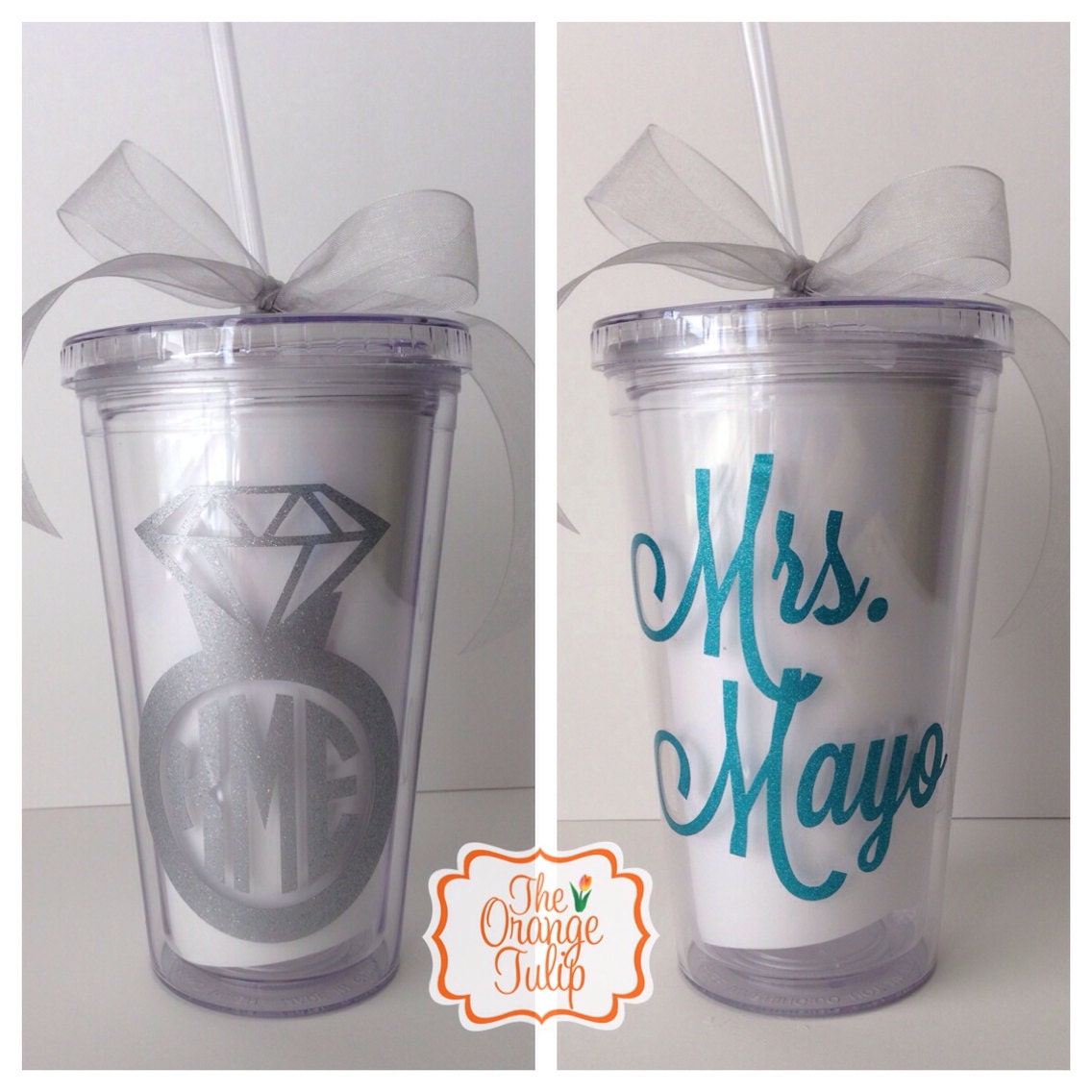 Bride tumbler personalized Bride monogram by TheOrangeTulip