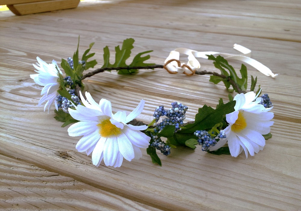 White Daisies Flower Crown Daisy Crown Floral by CraneGoose