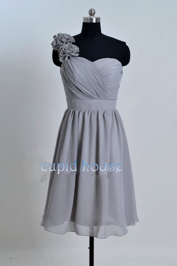 Cheap One-shoulder Short Chiffon Mint Coral Grey Blush Pink Purple Navy Blue Bridesmaid Dress Wedding Party Dress 2014