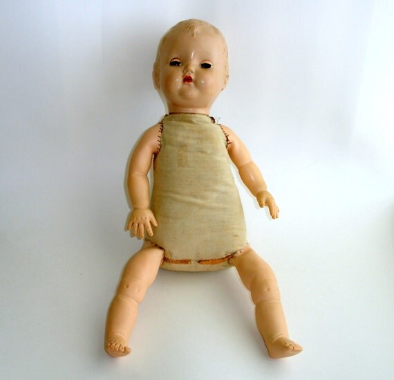 Vintage doll cloth body hard plastic head vinyl limbs Mollye