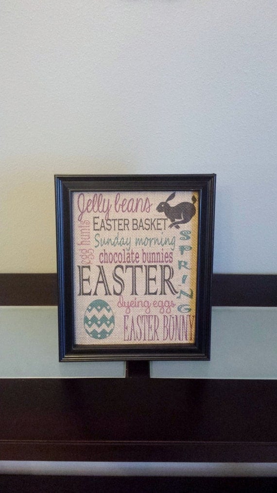 Burlap Print - Easter - Easter Subway Art - Easter Eggs - Bunny - Holiday Art - Spring - Housewarming - 8.5 x 11 - Burlap ONLY