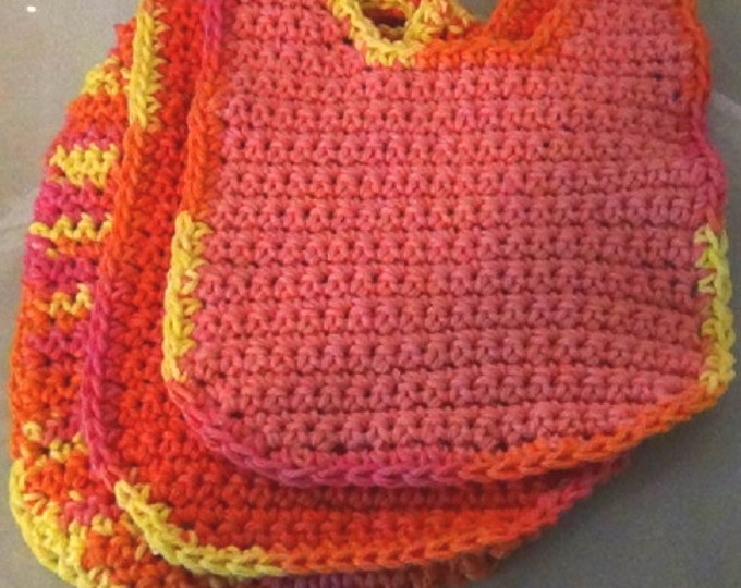 Baby Bibs - Set of 3 - Pink, Orange, Variegated