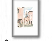 Italian historic architecture view of the city center Medieval arches Conegliano (Treviso, Italy) watercolor PRINT