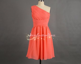 Short Coral Bridesmaid Dress/Custom Wedding Party Dress/Pink Peach Grey ...
