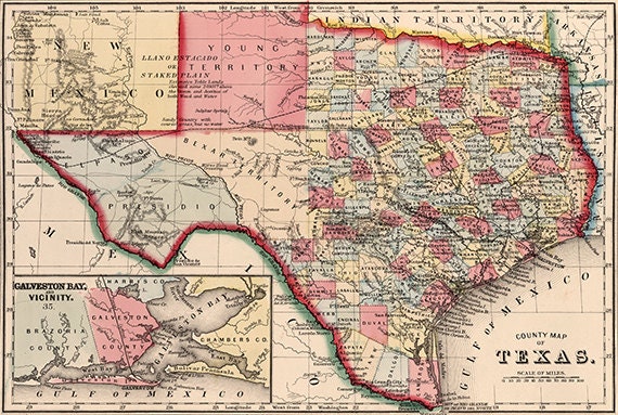 Texas map 19th century scanned version of an old original