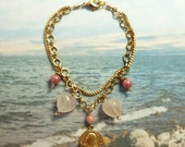 Bracelet - Sea of Galilee Mary Magdalene Charm - Rose Quartz, Czech Glass, 18K Gold Vermeil