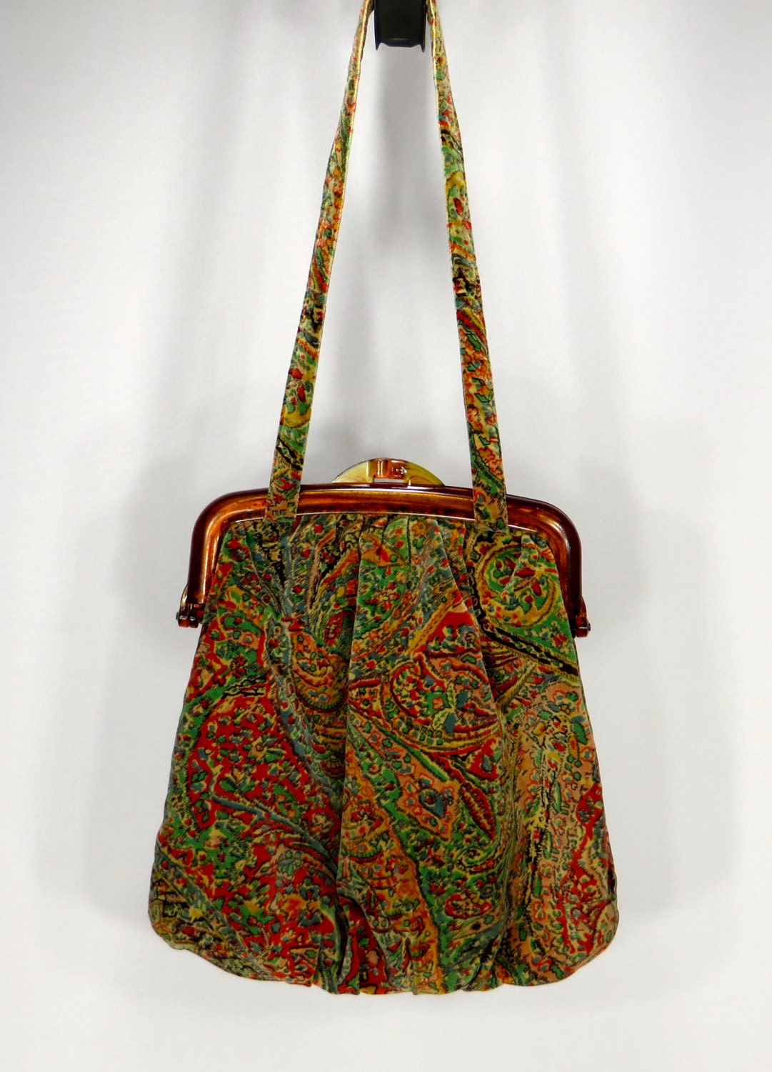 1960s Vintage Carpet Tapestry Velvet Bag Purse by StellaMonaco