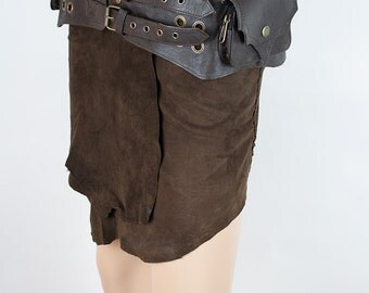 Steampunk leather utility belt bag with multi-pockets (for iPhone 5, 5s, 6, 6s, SE, 7, 7s and more) - Inugami (0019)