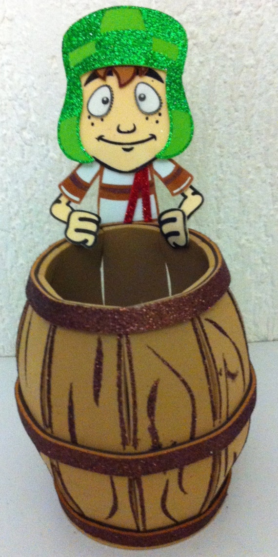 Chavo del 8 pieza central Caketopper - favor espumoso estuche o caja de dulces cumpleaños de la fiesta - Chavo del Ocho con el barril