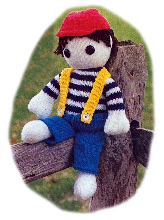 Knitted Toy Country Boy Doll Pattern 19 Inches 48.26cm Long Vintage Gift Stuffed Toy Knitting Cute Plush Amigurumi Baby Safe PDF Download