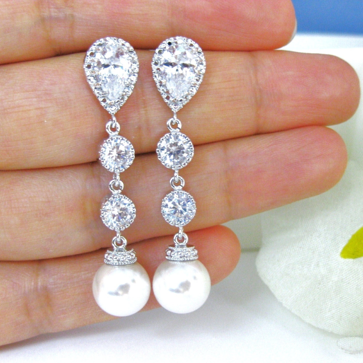 Bridal Pearl Earrings Swarovski 10mm Round Pearl Earrings