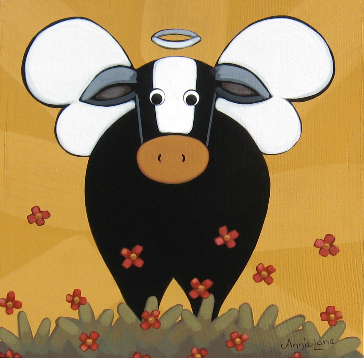 HOLY COW Whimsical Cow Painting on Wood Folk Art by AnnieLane