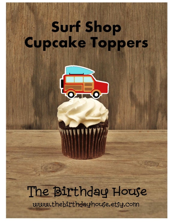 Surf Shop Party - Set of 12 Woody Cupcake Toppers by The Birthday House Il_570xn