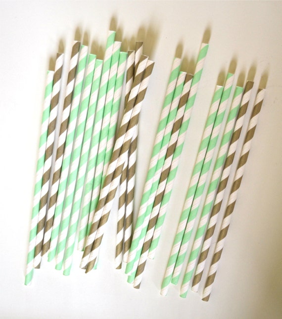 25 Mint and Gold Paper Straws, Stripes, Drinking Straws, Cake Pops, Party favors, Pixie Stix Il_570xn
