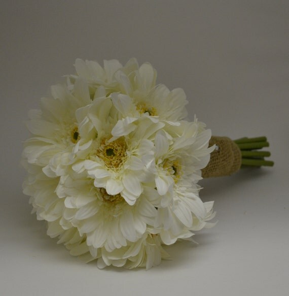Items similar to Medium Gerbera Daisy Bouquet in White Wrapped in