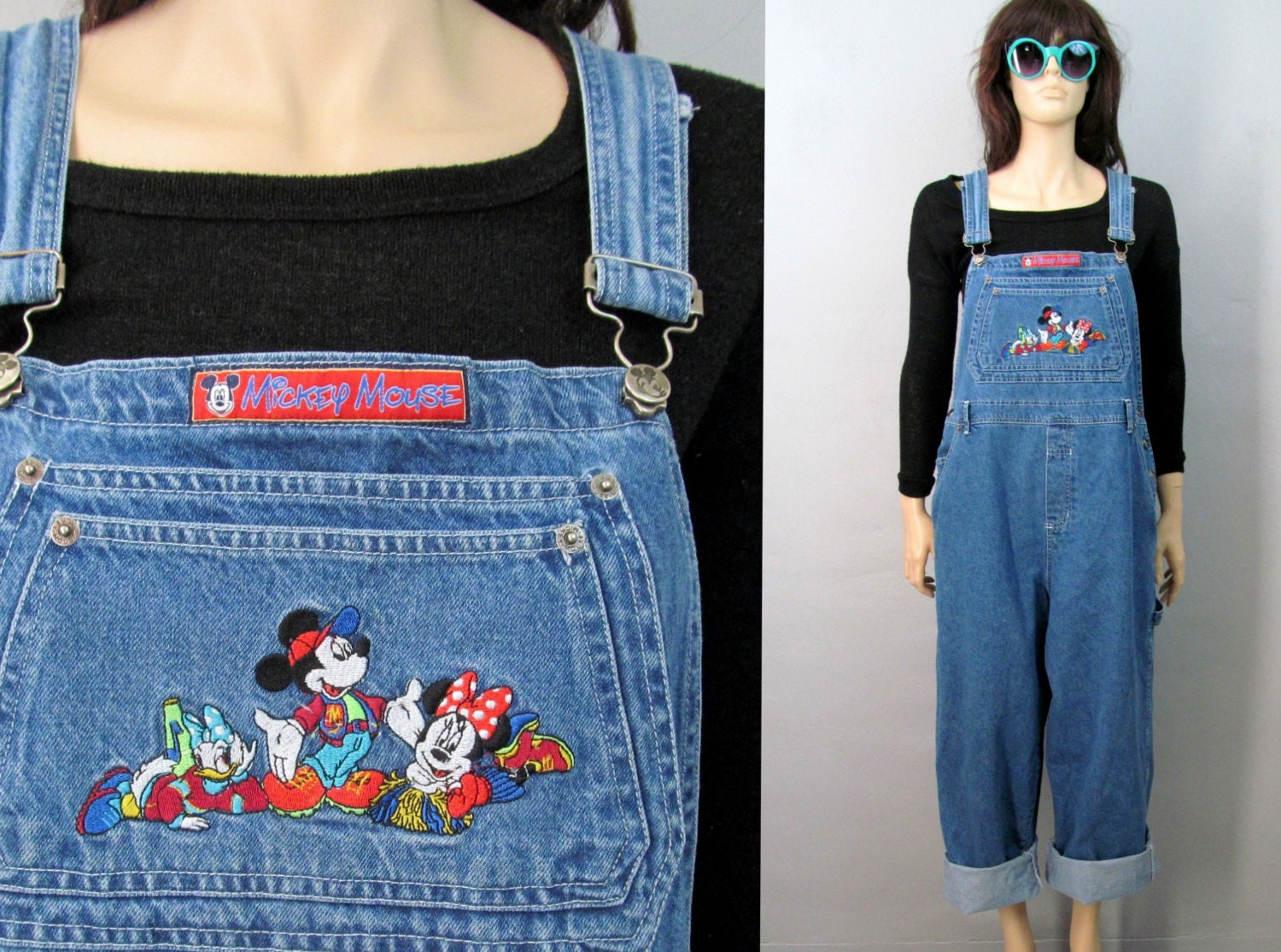 Vintage OVERALLS Large Mickey Mouse Overalls 80's Overalls