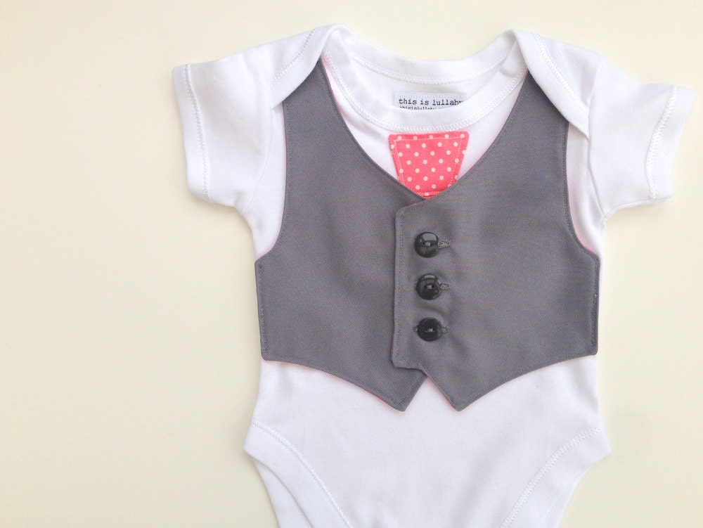 Baby boy clothes newborn boy gift gray and coral baby vest