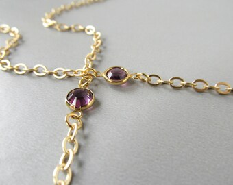 Gold Reading Glasses Chain - Purple Swarovski - Gold Eyeglass Chain - Purple Eyeglass Necklace Chain - Gold Eye Glass Chain - Links