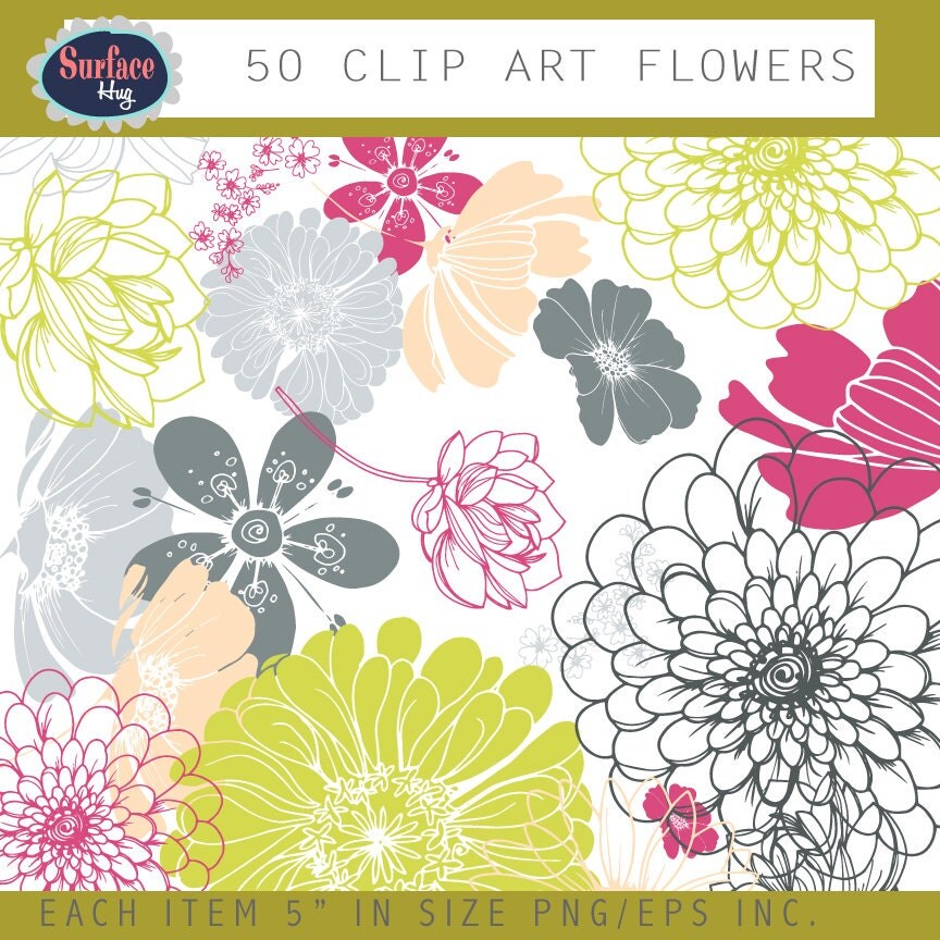Flower clip art FLORAL CLIP ART 50 png flowers spring