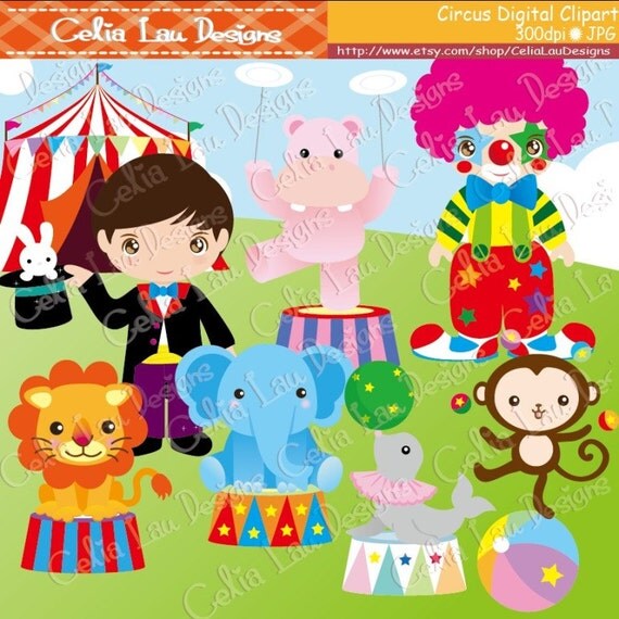 Circus Party Digital Clipart/ Cute Animals Circus clipart and