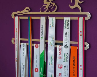 Triathlon medal display double hanger