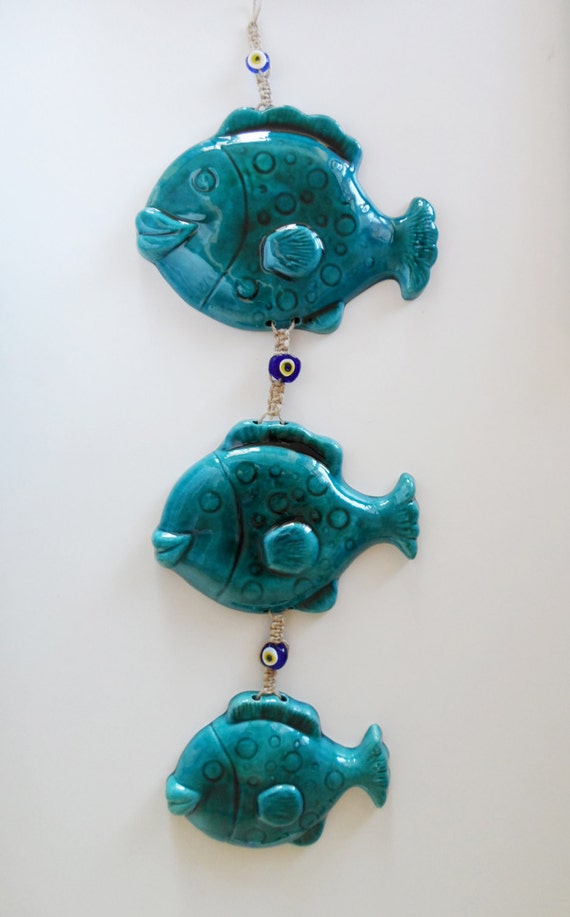 Items similar to CERAMIC FISH... Home wall hanging gift,Three sets of