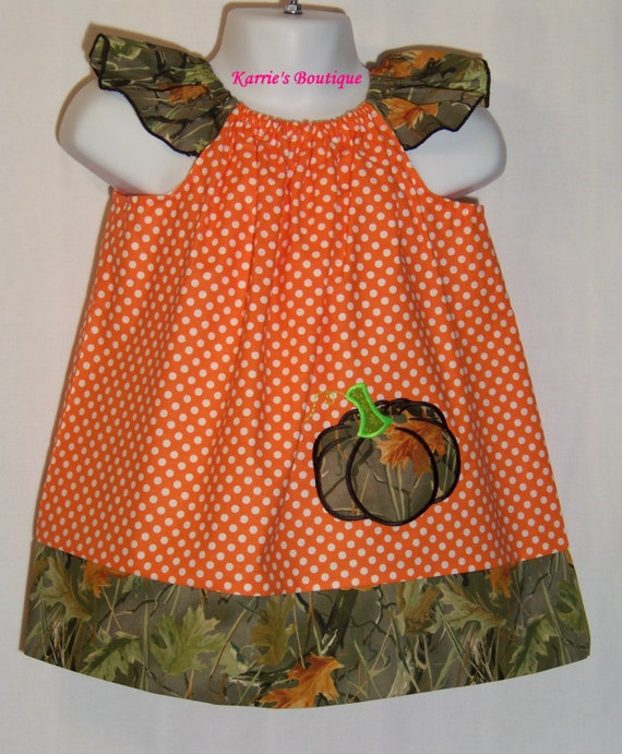 Camo Pumpkin Dress / Orange Polka Dots / by KarriesBoutique