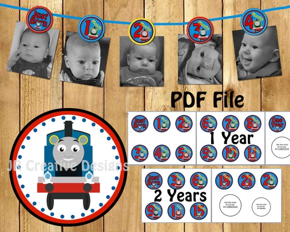 Thomas the train Photo Banner Thomas the train birthday decorations Thomas the tank engine party 1, 2 & 3 years old (DIY Printable File PDF) Il_570xn