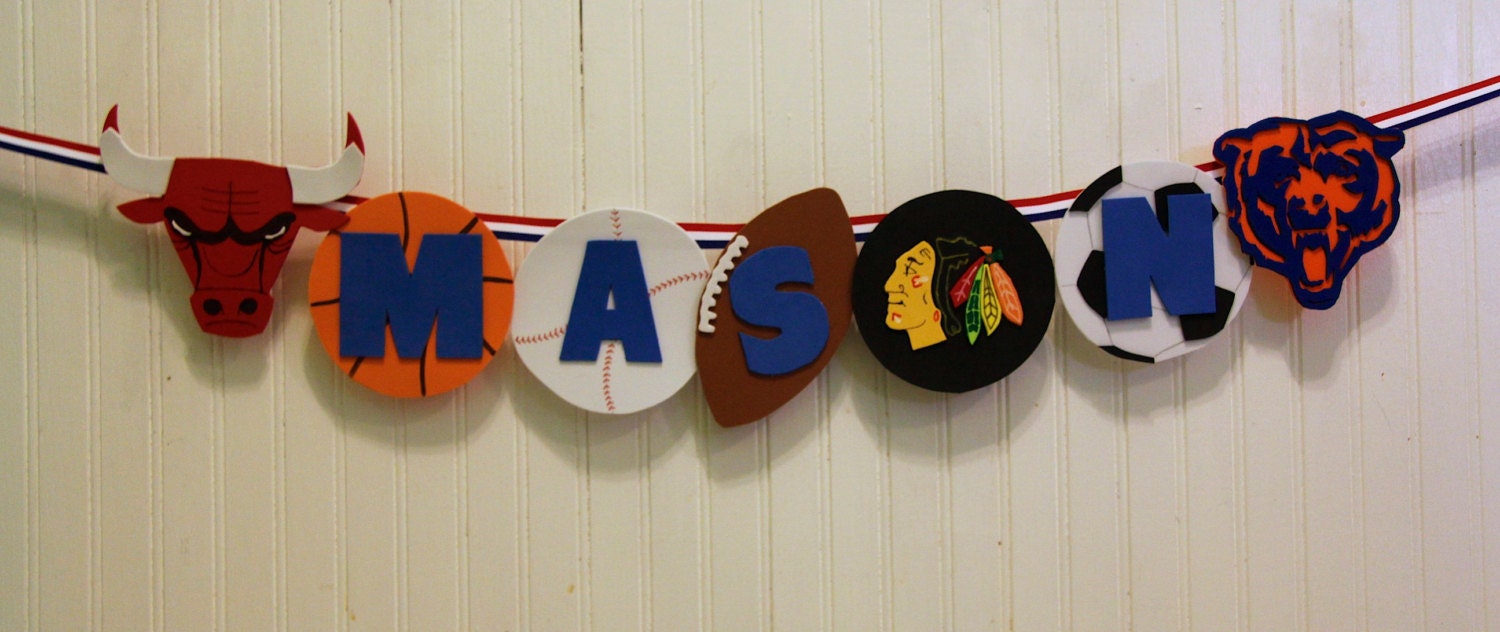 Sports Themed Name Sign Banner WITH LOGOS/MASCOTS