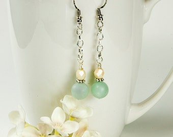 Spring earrings, amazonite gemstone, sterling silver, robins egg bead, pastel earrings, dangle earring, subdued colors, long earring, pastel
