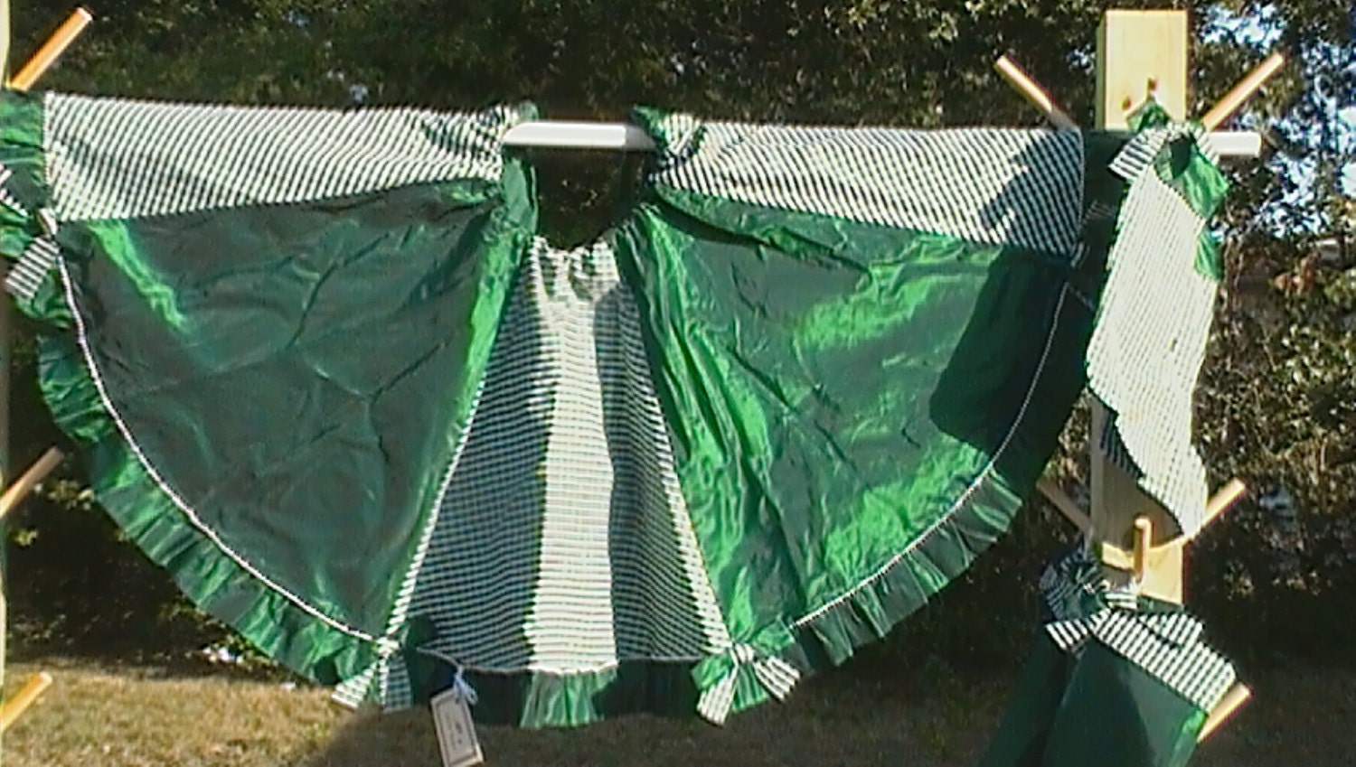 christmas tree skirt green and plaid taffeta with silver trim christmas tree skirt green and plaid taffeta with silver trim