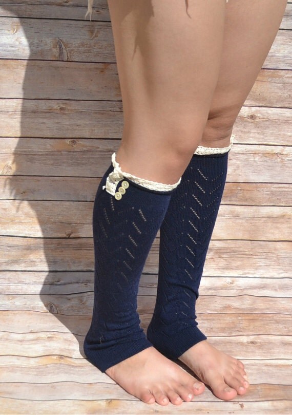 Navy Blue Lace Leg Warmers Knit Lace Leg Warmers by MABEESBOUTIQUE