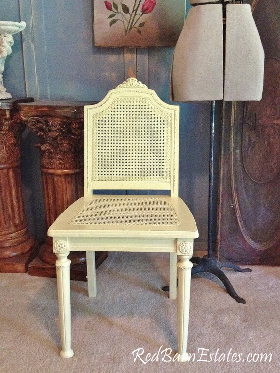 PAINTED Cane VANITY CHAIR Stool Seat the Shabby Chic Furniture