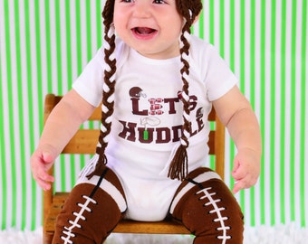 Let's Huddle, Newborn Football Outfit, Football Onesie AND LEG WARMERS, Baby Boy Baby Shower Gift, Fall Outfit, Going Home Outfit