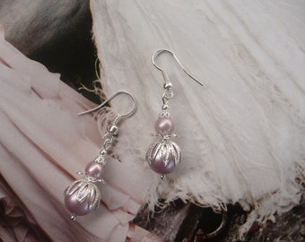 PINK PEARL Earrings Jewelry Handmade Jewellery Filigree Silver Drop Fashion Wedding Dress Antique Bridesmaid Gift Friend Mum Mom Mothers day