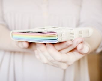 Rainbow Leather Wrap Journal - Handbound Leather Blank Book - 6 x 4 - Custom - Pastel Multi Colour Pages - A6