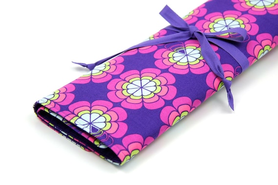 Knitting Needle Case - Love Me Knot - IN STOCK Large Organizer 30 purple pockets for straights, circulars, dpns and notions
