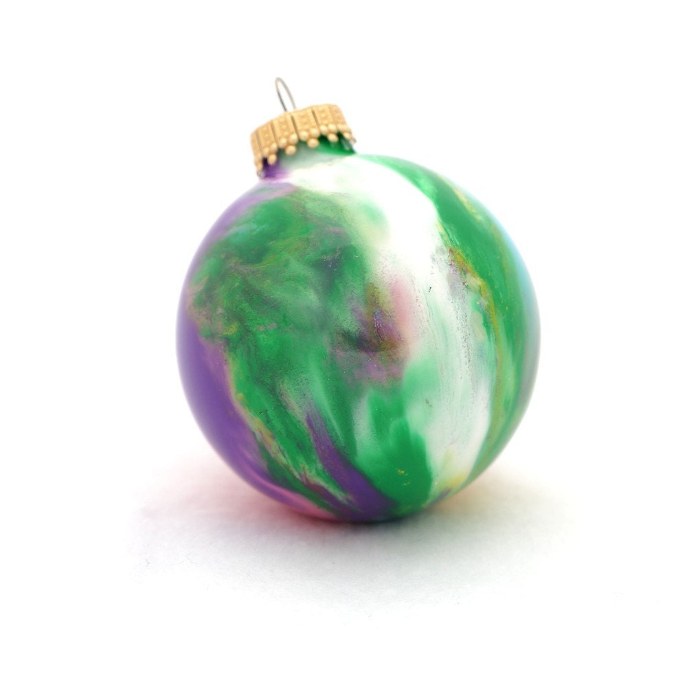 Color Run Christmas Ball Glass Ornament Painted Inside 2-3/4" Round Holiday Home Tree Decor